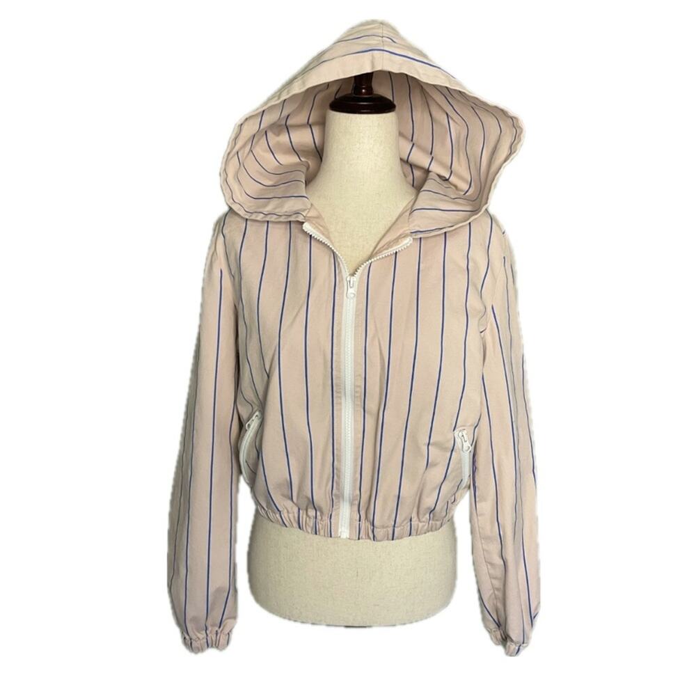Forever 21 Cropped Striped Hoodie Jacket Peach Blue Full Zip Women's Large